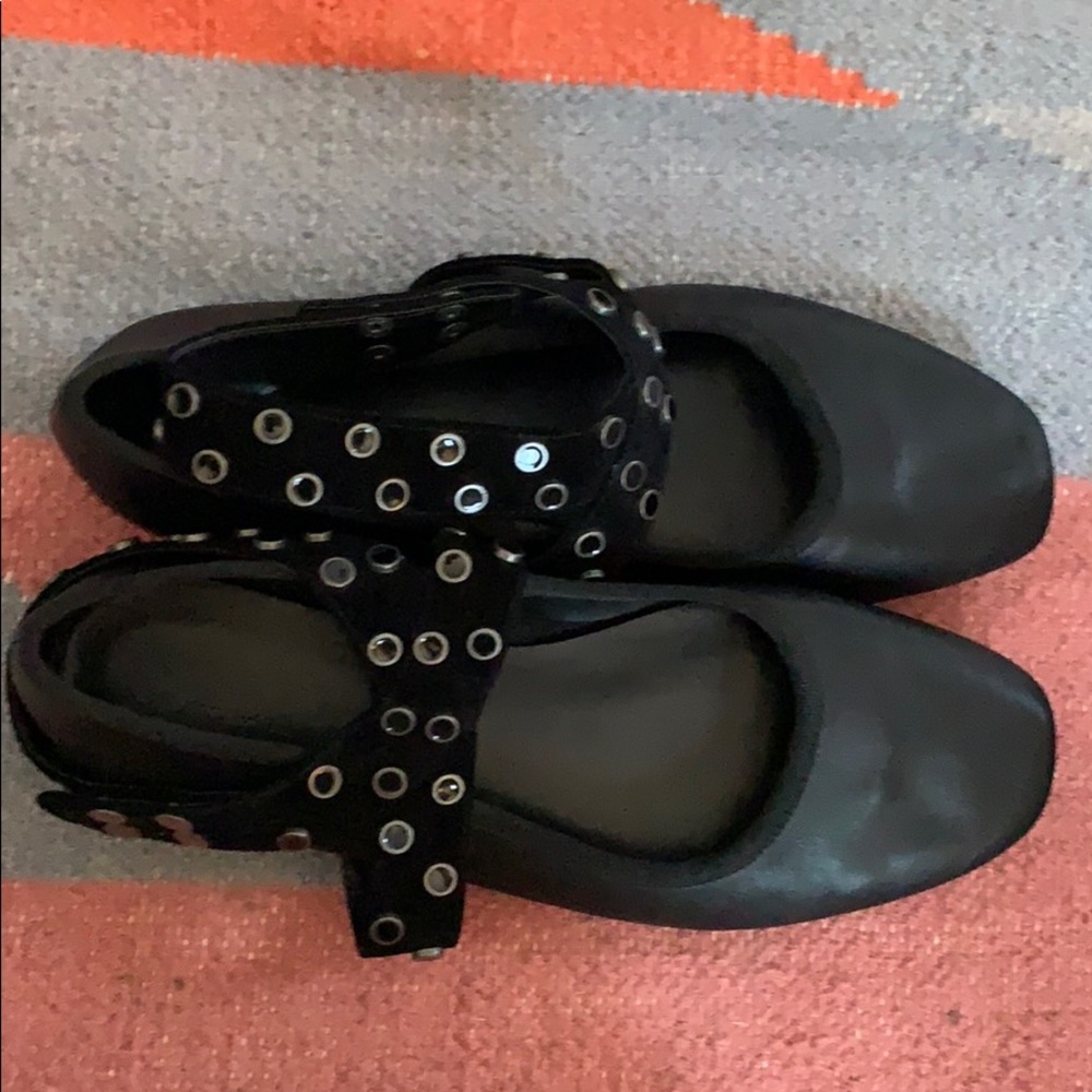 M4de Black Leather Ballet Flats